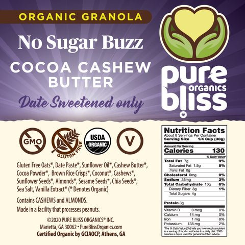 Organic No Sugar Buzz Granola - Cocoa Cashew Butter